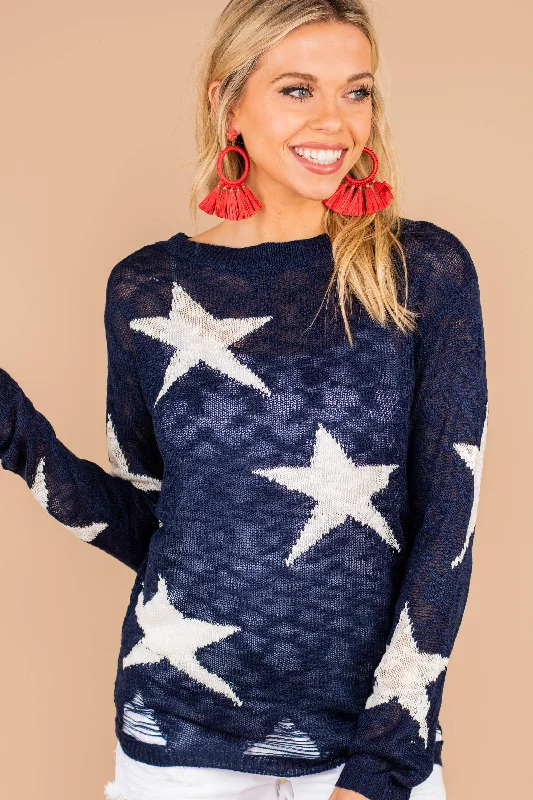 Set The Standard Navy Blue Star Print Sweater