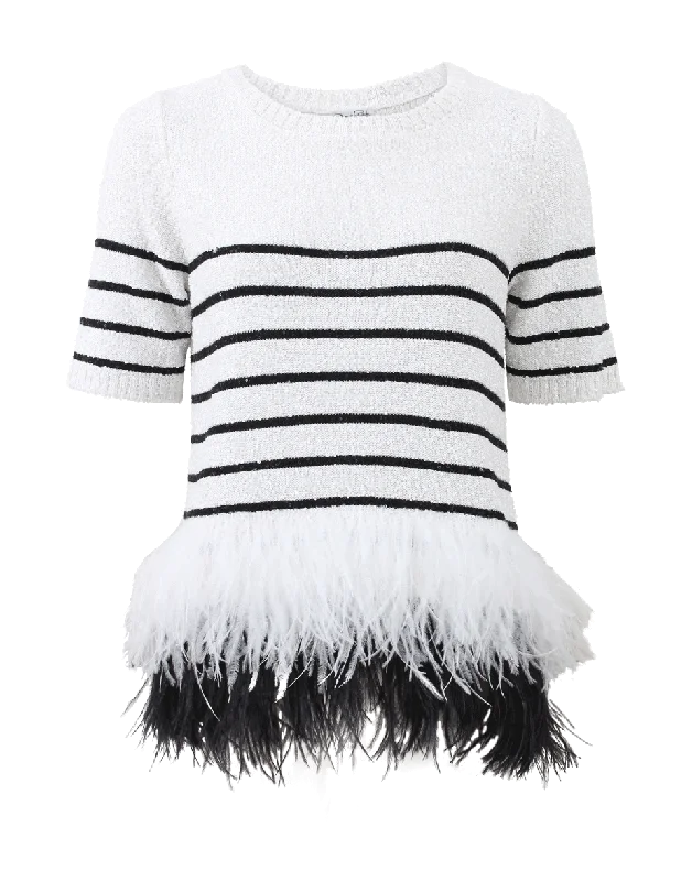 Sequin Stripe Feathered Pullover