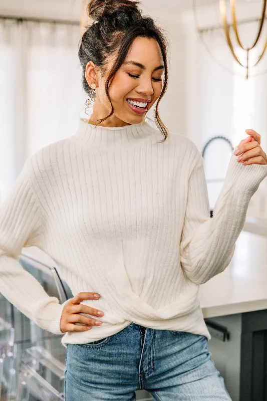 Part Of You Ivory White Front Twist Sweater