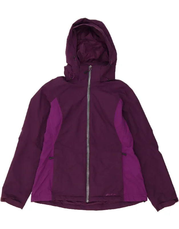 EDDIE BAUER Womens Hooded Rain Jacket UK 16 Large Purple Colourblock Nylon