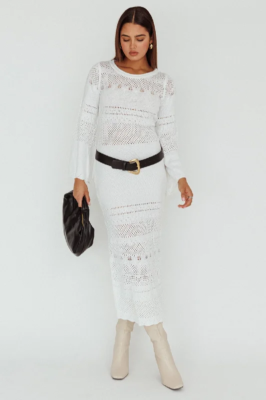 Gail Long Sleeve Crochet Maxi Dress White