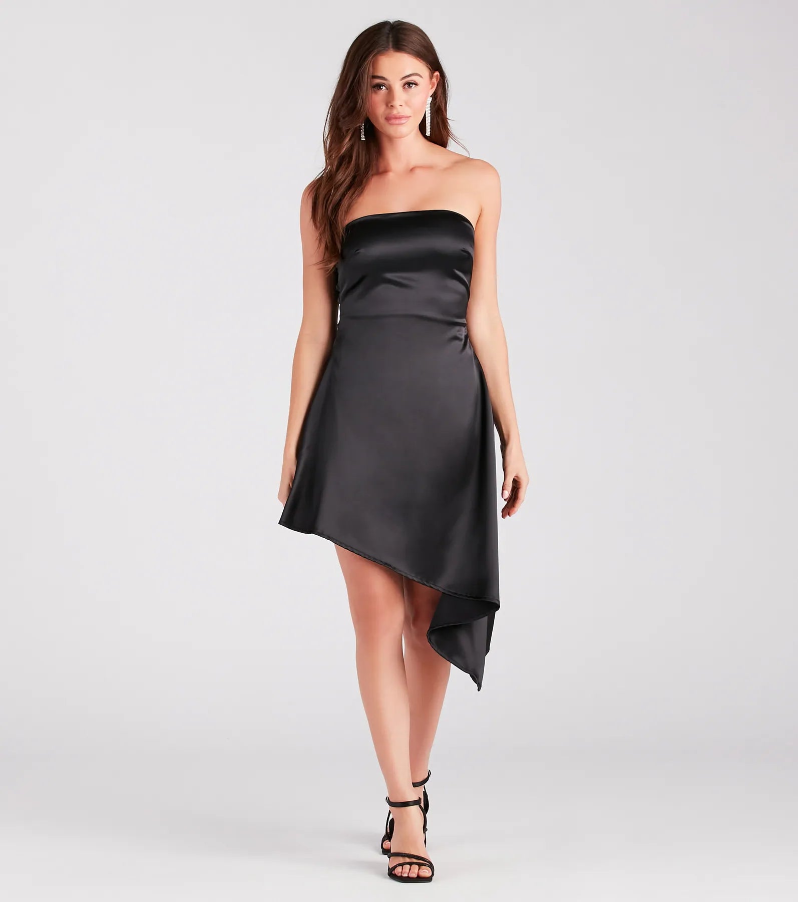 Chic Standout Satin Asymmetric Midi Dress