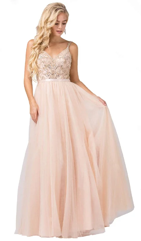 Dancing Queen - 2519 Sleeveless Embroidered Bodice Tulle Gown