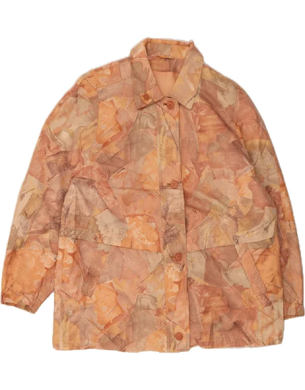 VINTAGE Womens Abstract Pattern Bomber Jacket UK 20 2XL Beige Polyester