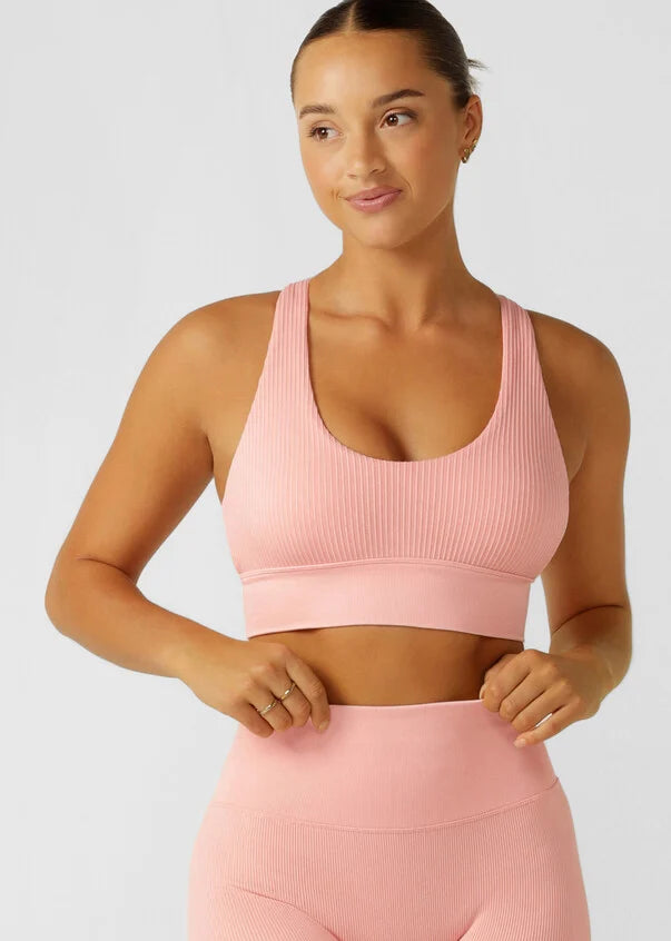 Lorna Jane It Girl Wide Rib Seamless Sports Bra - Washed Peach