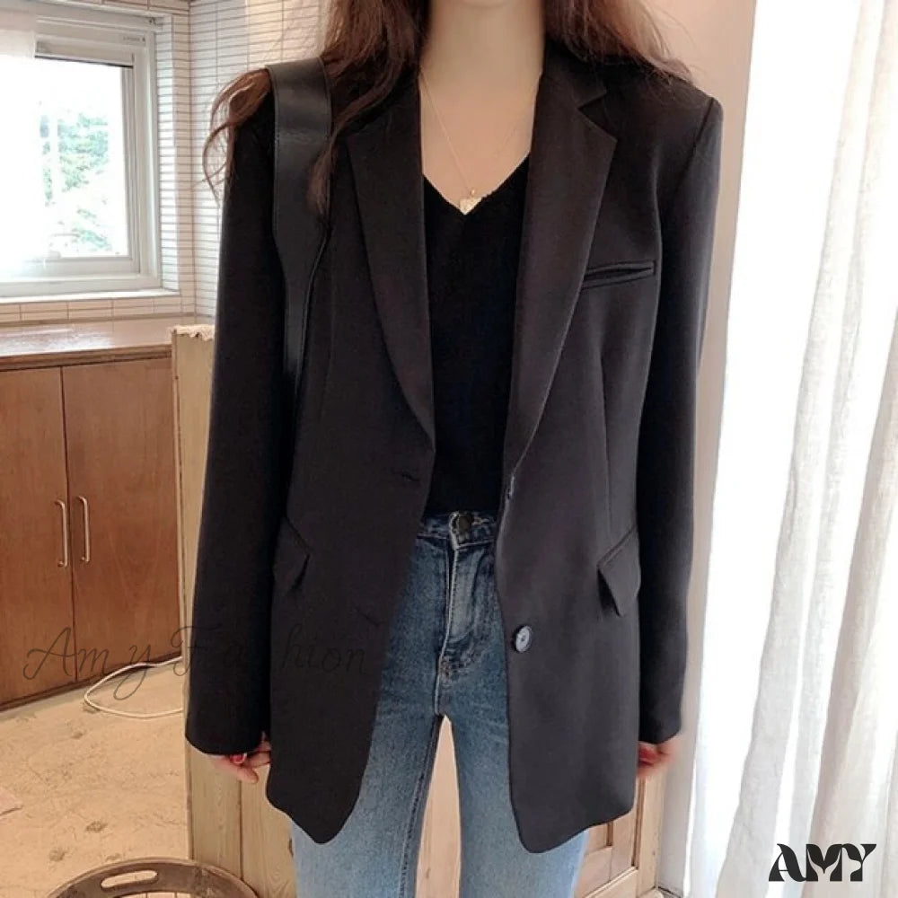 Amy Fashion - Casual Grey Solid Colors Single Breasted Blazer