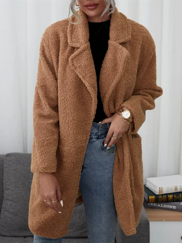 Casual Plain Button Long Sleeve Lapel Short Women Coat