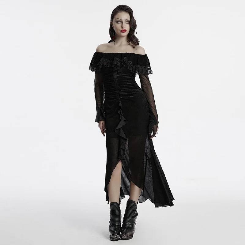 Women's Gothic Off-the-shoulder Ruffled Mesh Prom Dress