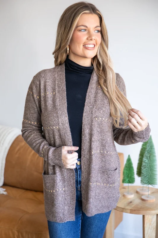 Mocha and Metallic Gold Detail Cardigan