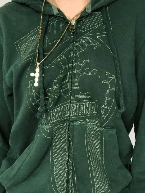 Vintage Wash Green Zip Up Hoodie