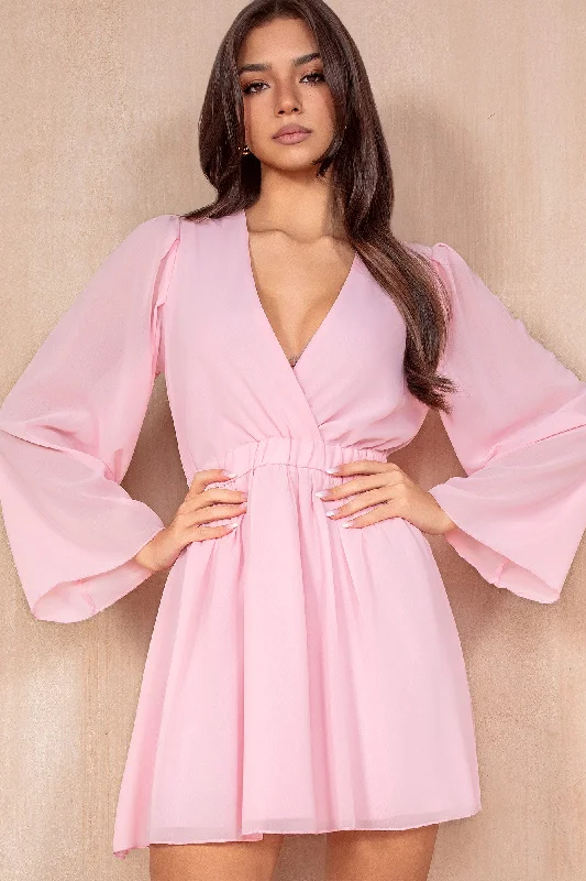 Fia Baby Pink Chiffon Wrap Dress