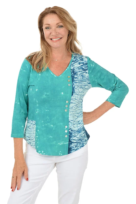 Chanda V-Neck Offset Button Top