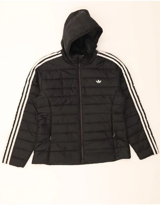 ADIDAS Womens Hooded Padded Jacket UK 18 XL  Black Polyester