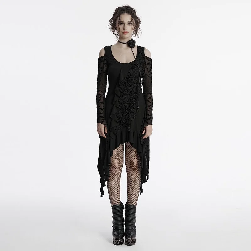 Women's Gothic Irregular Off-the-shoulder Ruffled Witch Dress