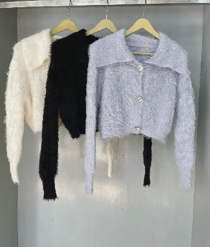 FLUFFY FUR COLLAR CARDIGAN