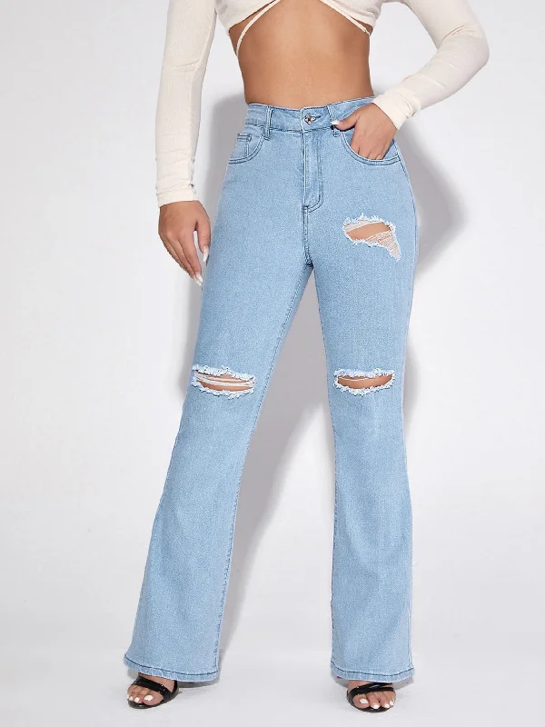 Plain Zipper High Waist Long Women Jeans