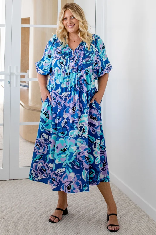 Final Sale | Shona Midi Dress Aruba Print Blue