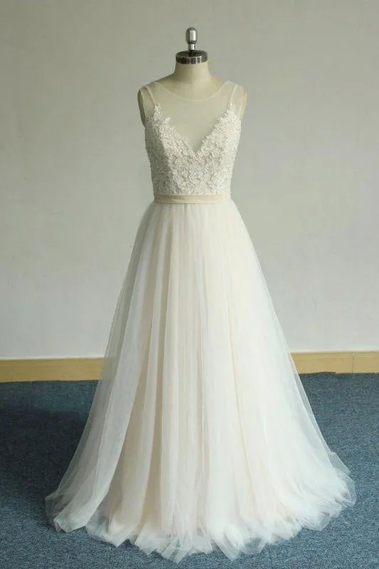 Bridelily Affordable Appliques Tulle A-line Wedding Dress