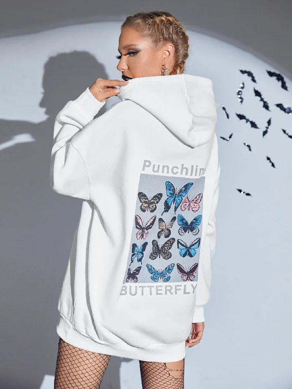 Casual Animal Pocket Long Sleeve Hooded Long Women Sweatshirt