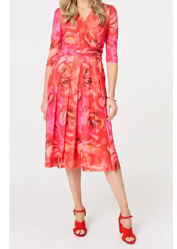 Madeline Orange Wrap Midi Dress