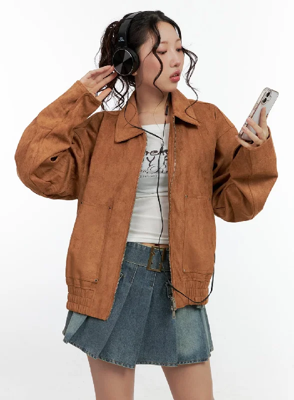 Suede Collar Oversize Jacket CN401