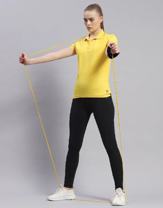 Women Yellow Solid Polo Collar Half Sleeve T-Shirt