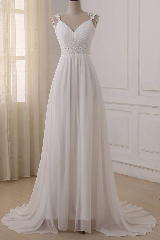 Bridelily Ruffle V-neck Empire Chiffon A-line Wedding Dress