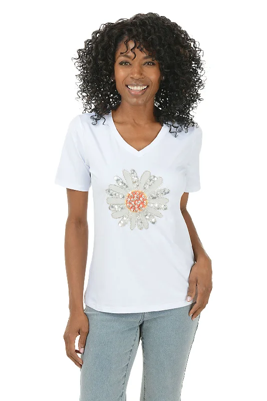 Jeweled Daisy V-Neck Tee