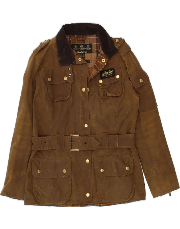 BARBOUR Womens Waxed Cotton Jacket UK 10 Small Brown Cotton