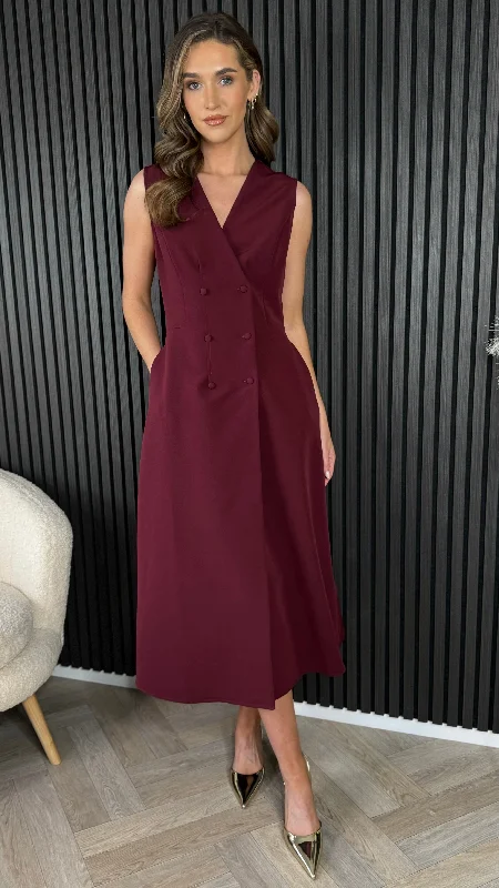 Lucie Burgundy Tailored Sleeveless Midi Dress