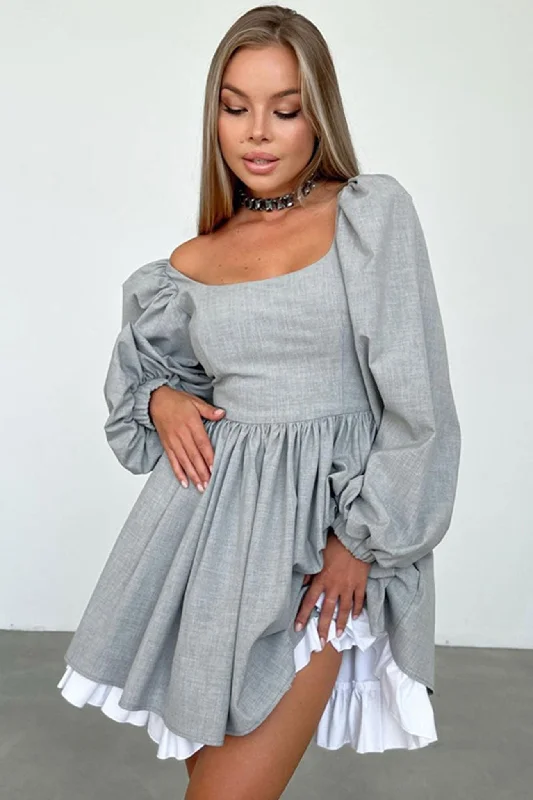 TastyHottie - Grey High Waist A-Line Babydoll Dress