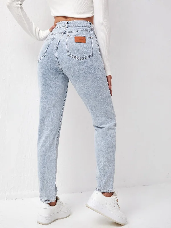 Plain Zipper High Waist Long Women Jeans