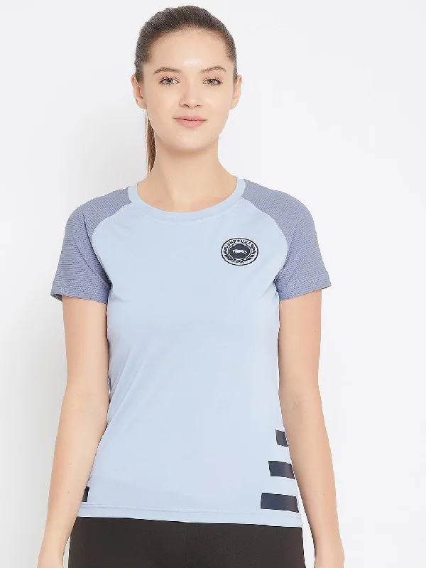 JUMP USA Women Blue Active Wear Round Neck T-shirt