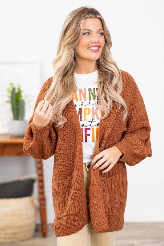 Camel Drop Shoulder Cardigan With Pockets