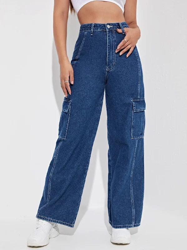 Plain Zipper High Waist Long Women Jeans