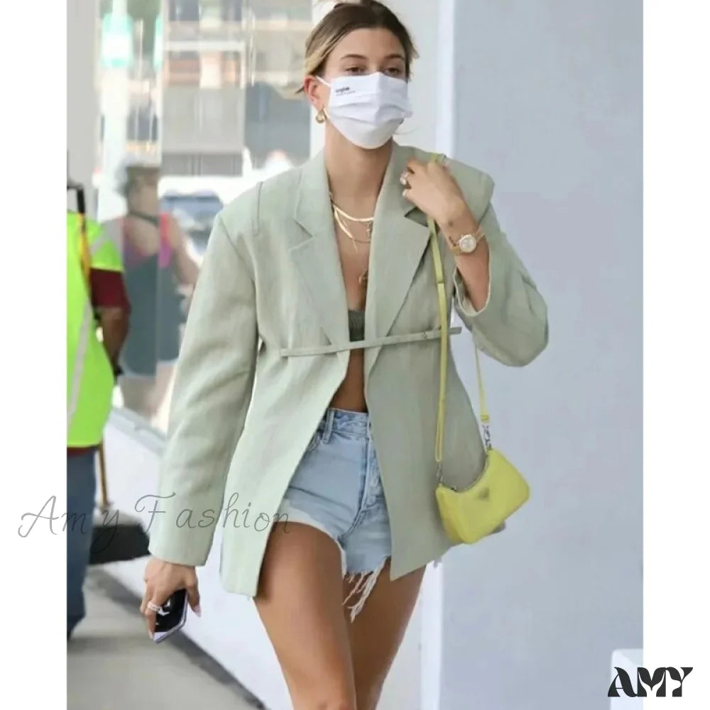 Amy Fashion - Streetwear Green Lace Up Blazer