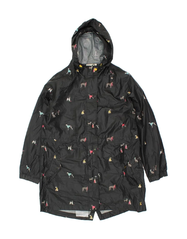 JOULES Womens Hooded Raincoat UK 16 Large Black Animal Print Polyester