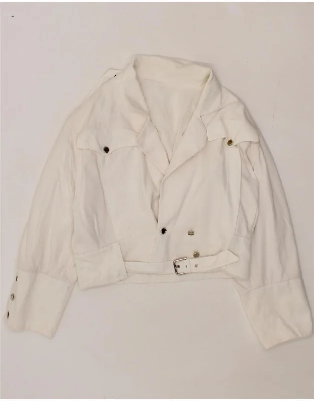 VINTAGE Womens Crop Bomber Jacket UK 12 Medium White