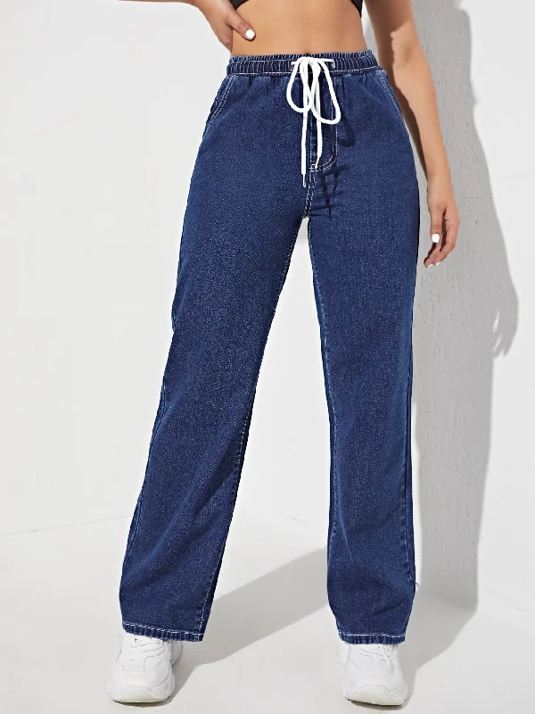 Plain Zipper Natural Long Women Jeans