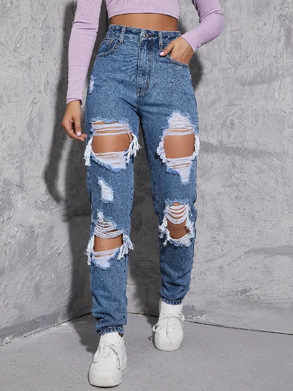 Plain Zipper High Waist Long Women Jeans