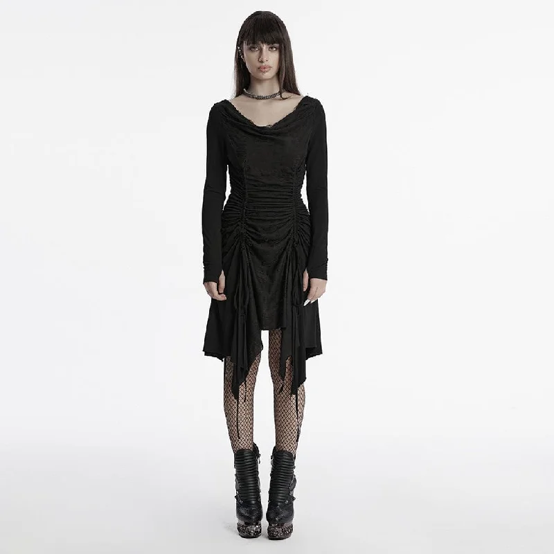 Women's Punk Cowl Neck Drawstring Honeymoon Dress Black