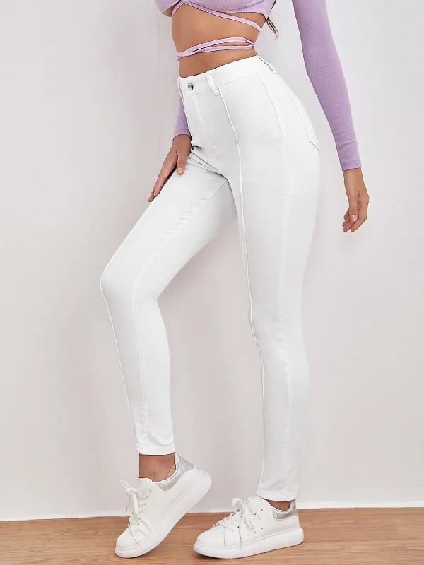 Plain Zipper High Waist Cropped Women Jeans