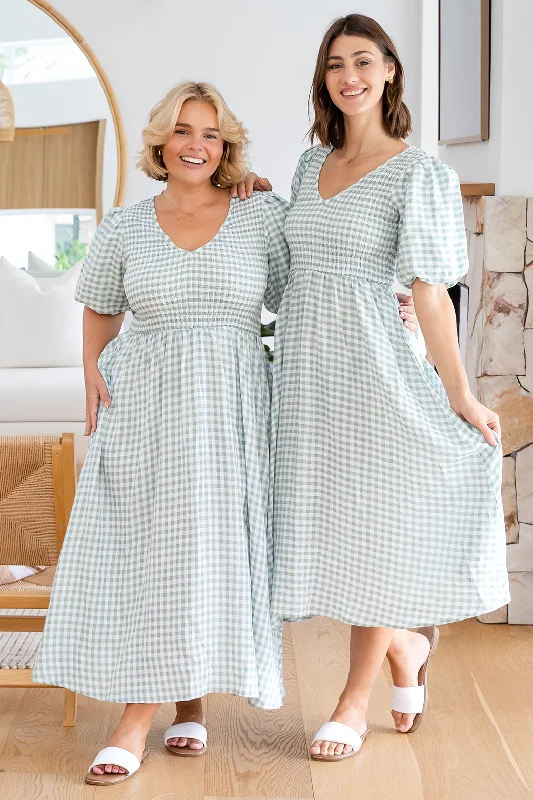 Final Sale | Aurelia Midi Dress Sage Gingham