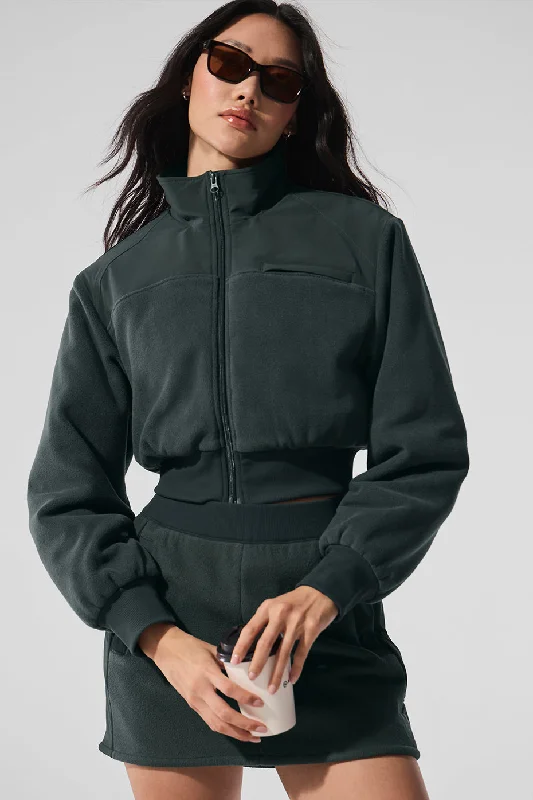 Polar Fleece Cropped Wintry Mix Jacket - Charcoal Green