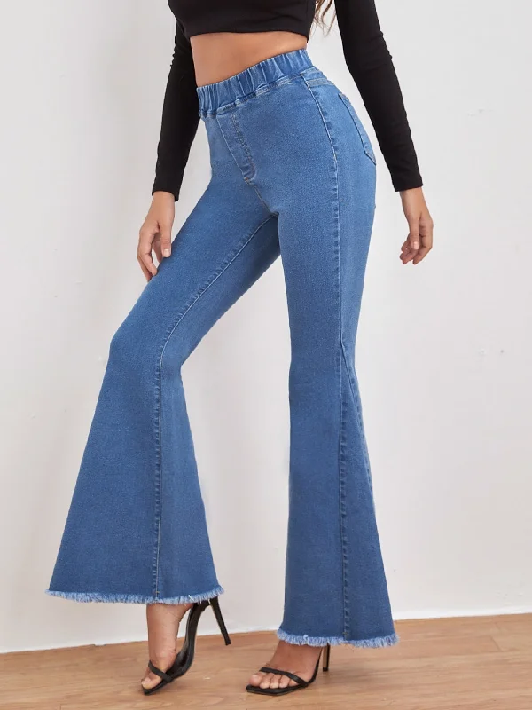 Plain High Waist Long Women Jeans