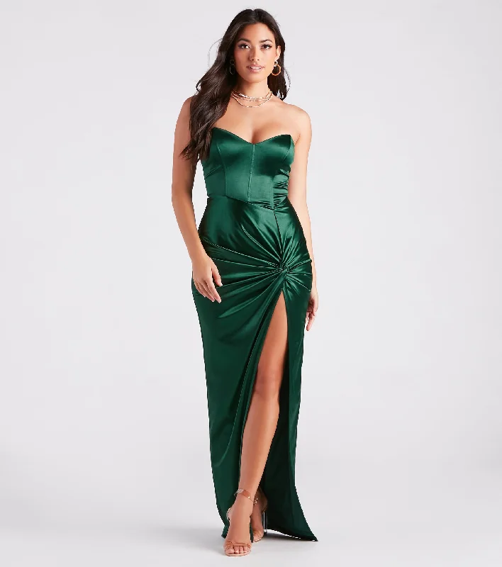 Juliette Formal Satin Corset Slit Long Dress