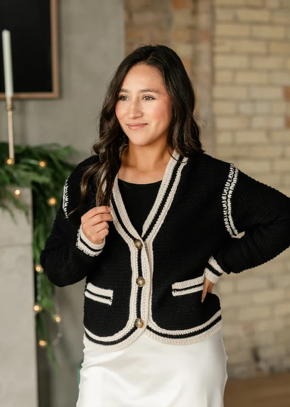 Kenya Button Front Contrast Stripe Cardigan