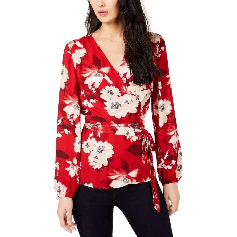 I-N-C Womens Balloon Sleeve Wrap Blouse, Red, X-Large Trendy Women's 