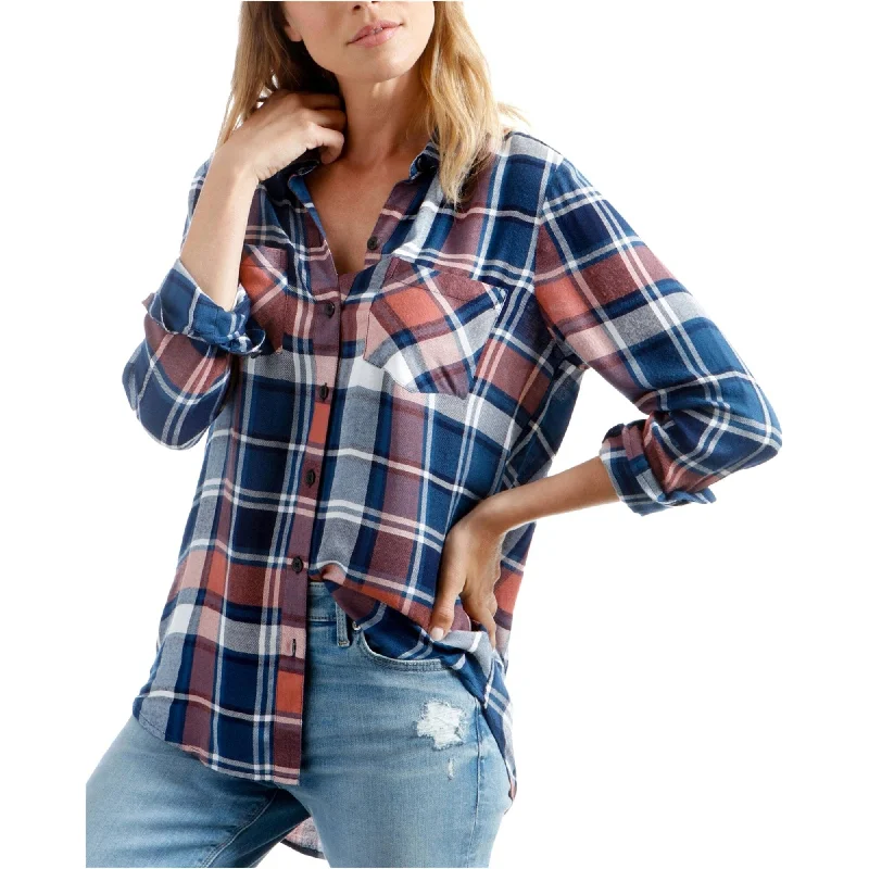 Lucky Brand Womens Plaid Boyfriend Button Up Shirt, Red, Medium Sleek Women's 