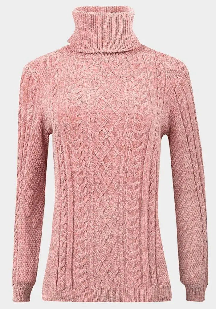 De La Creme - Womens Pink Roll Neck Chenille Jumper Dapper Women's 1920S